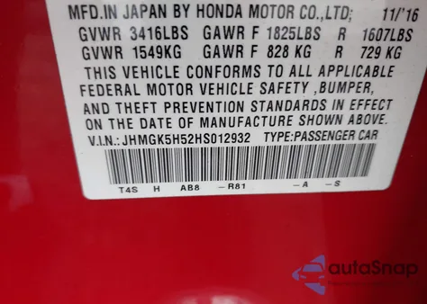 2017 Honda Fit Lx из США, поврежденный, VIN JHMGK5H52HS012932